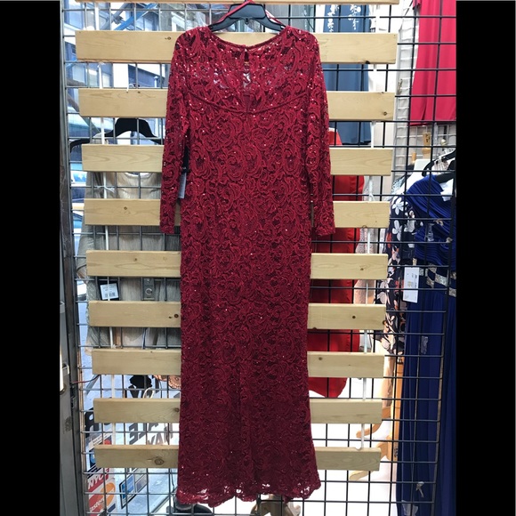 NWT,Marina Sequin Lace Long Sleeve Gown,red - Picture 4 of 15